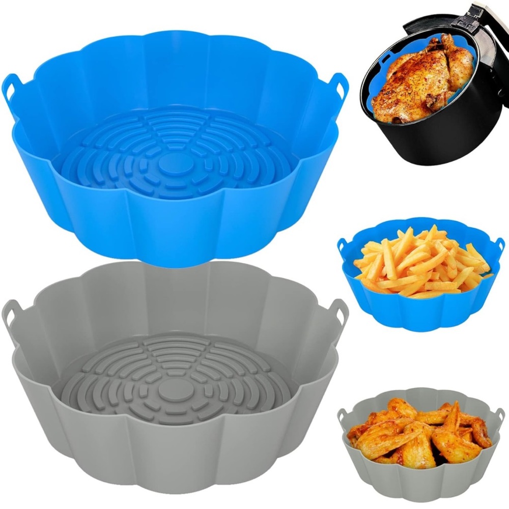*NIP* 2 PCS Air Fryer Silicone Liners, Reusable Basket/Pot 3 to 5 QT Blue+Grey